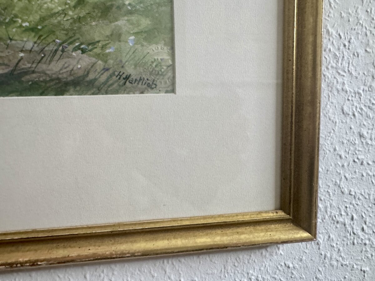 Watercolour 'Lake Zug with a View of Mount Pilatus' by H. Hartlieb — Signatur