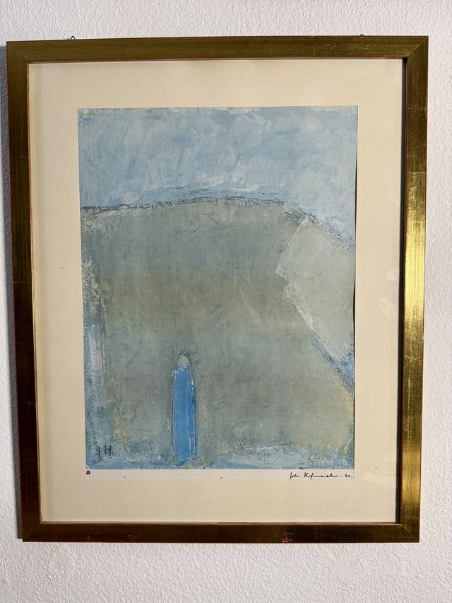 Blaue Figur in Landschaft – John Hofmeister, 1980