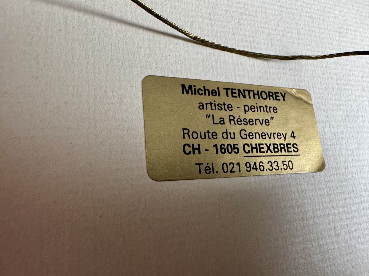 Weinbergterrassen des Lavaux mit Alpenblick über den Genfersee – Original-Aquarell von Michel Tenthorey, 2000 — sticker