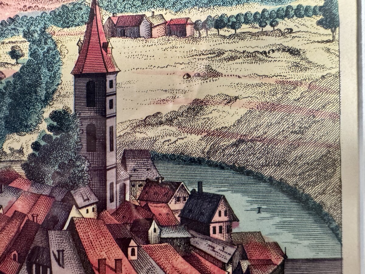 Stadt Bern von Mitternacht – Le Ville de Berne Contre du Nord. Kolorierter Kupferstich der Stadt Bern von Norden, 18. Augsburg um 1780Jahrhundert — detail
