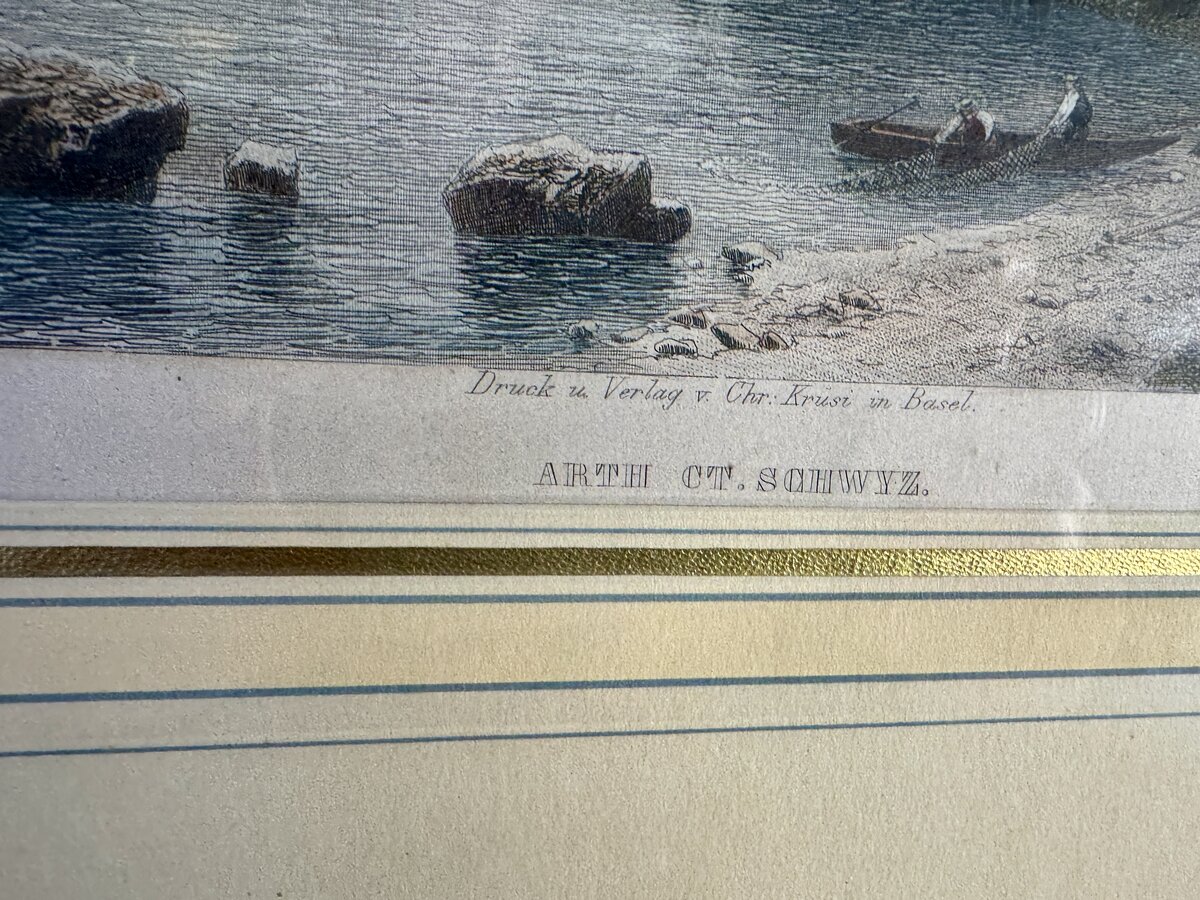 Arth am Zugersee – Kolorierter Stahlstich, Kanton Schwyz, Verlag Chr. Krusi Basel — Inschrift