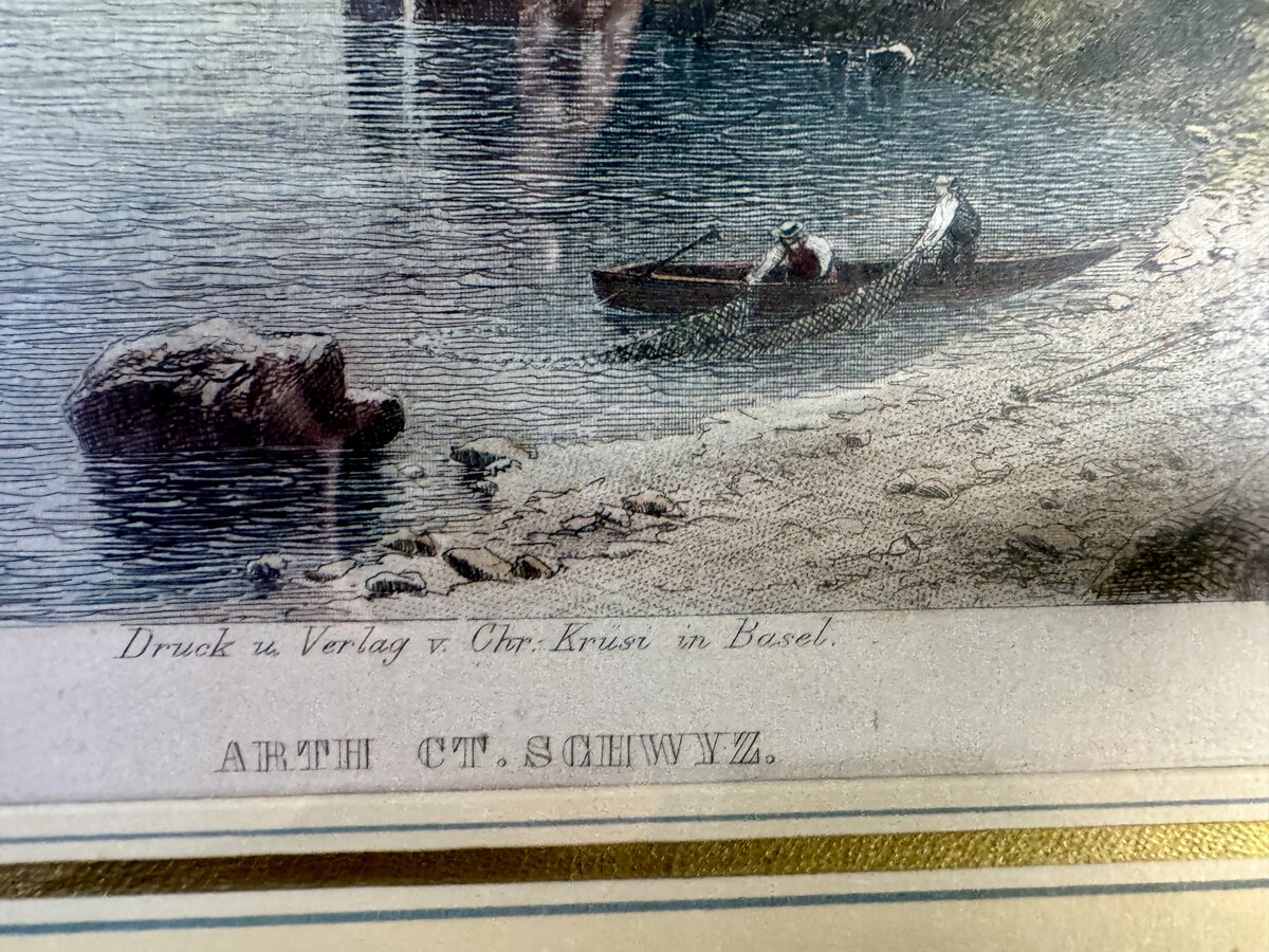 Arth am Zugersee – Kolorierter Stahlstich, Kanton Schwyz, Verlag Chr. Krusi Basel — Inschrift