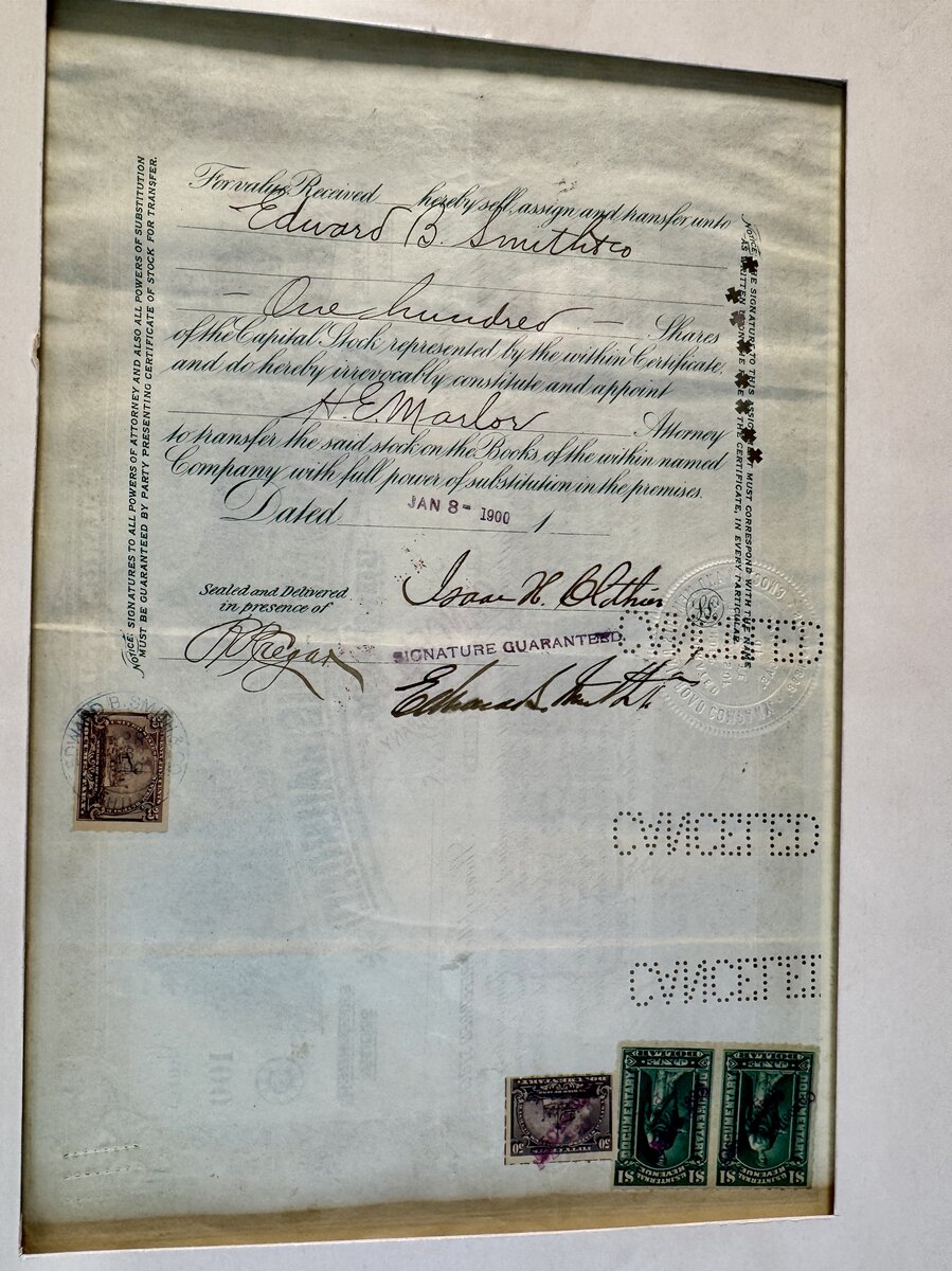 Choctaw and Memphis Railroad Company – Preferred Stock Certificate, 100 Shares, 1898, framed — Rückseite