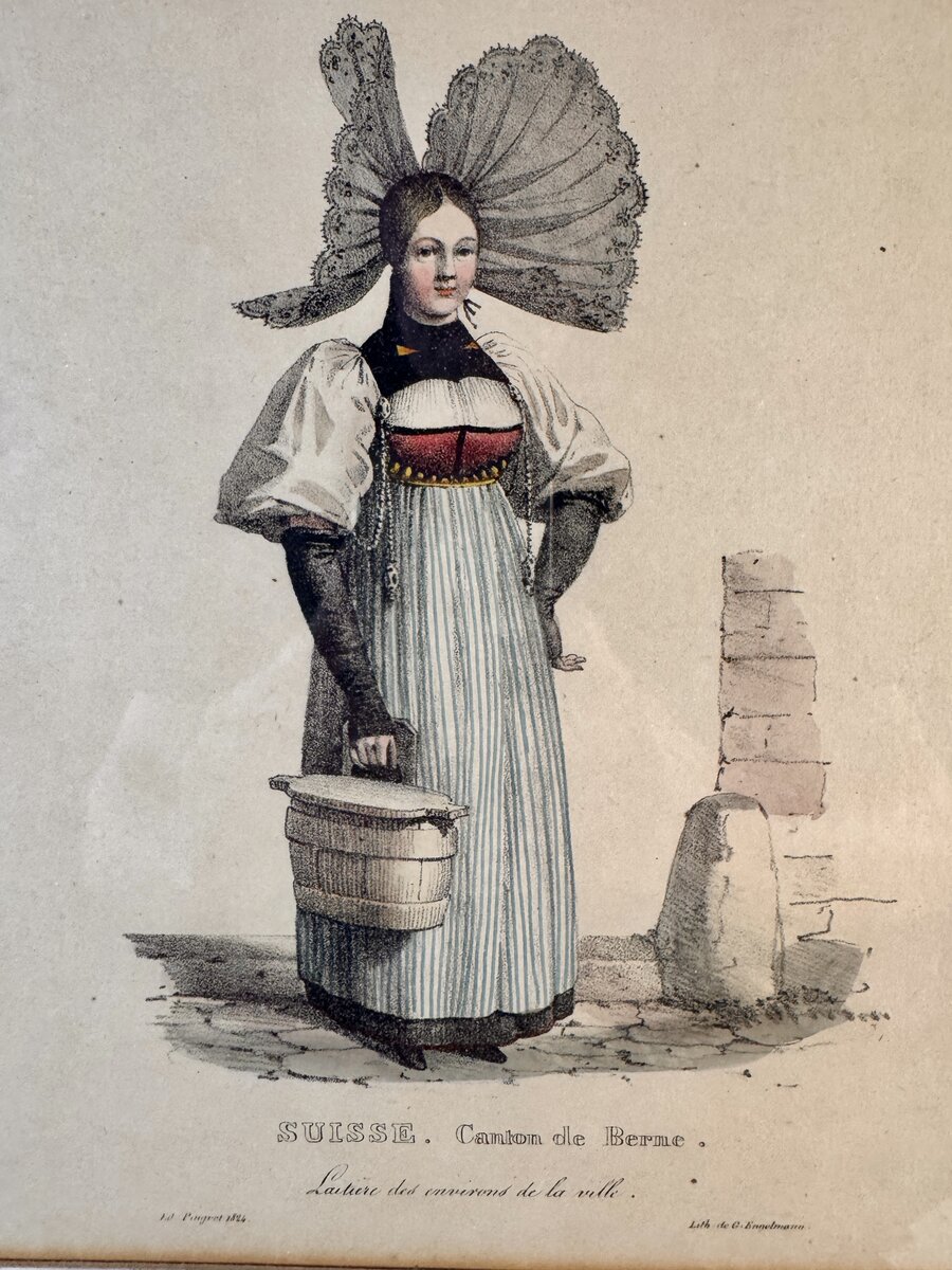 SUISSE. Canton de Berne – Milkmaid from the Surroundings of the City (Bern) — Inschrift