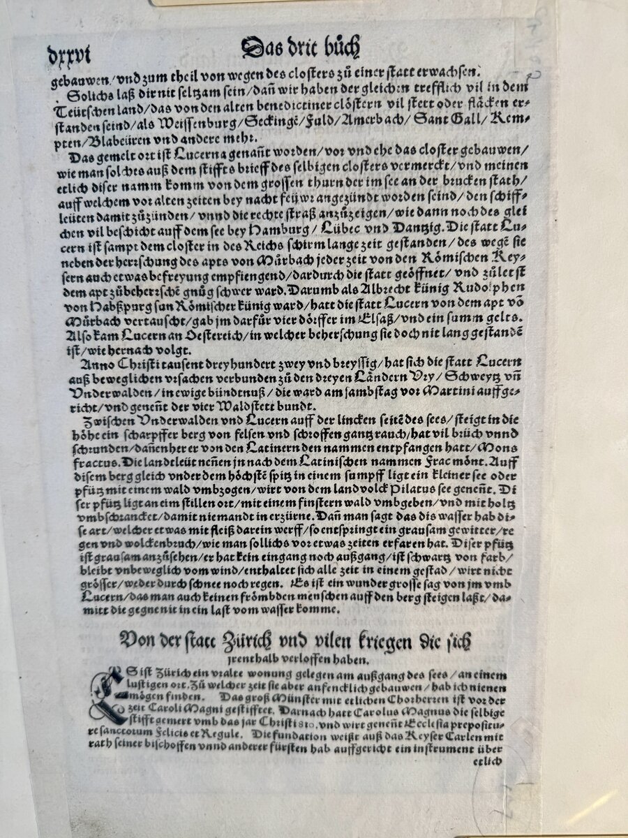 Sebastian Münster – Stadtansicht von Luzern aus der Cosmographia, Originalholzschnitt 16. Jh. — Inschrift