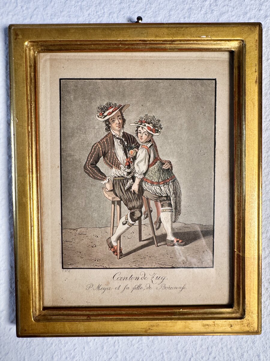 Canton of Zug – P. Meyer and His Daughter from Baar, Hand-Coloured Costume Engraving c. 1800 — Vorderseite