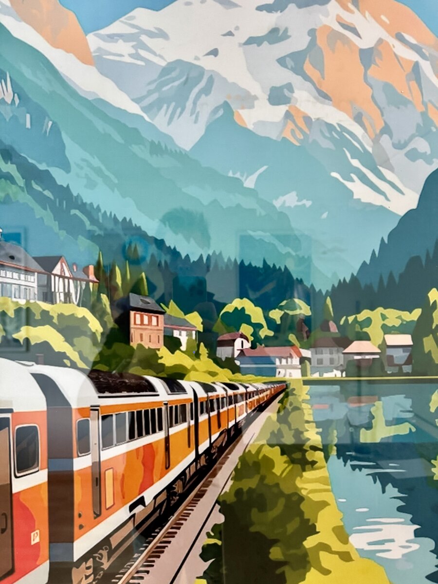 Moderner Reiseposter-Druck 'Interlaken Switzerland' Martin Peikert – Selbstausdruck im Aluminiumrahmen — Kontext