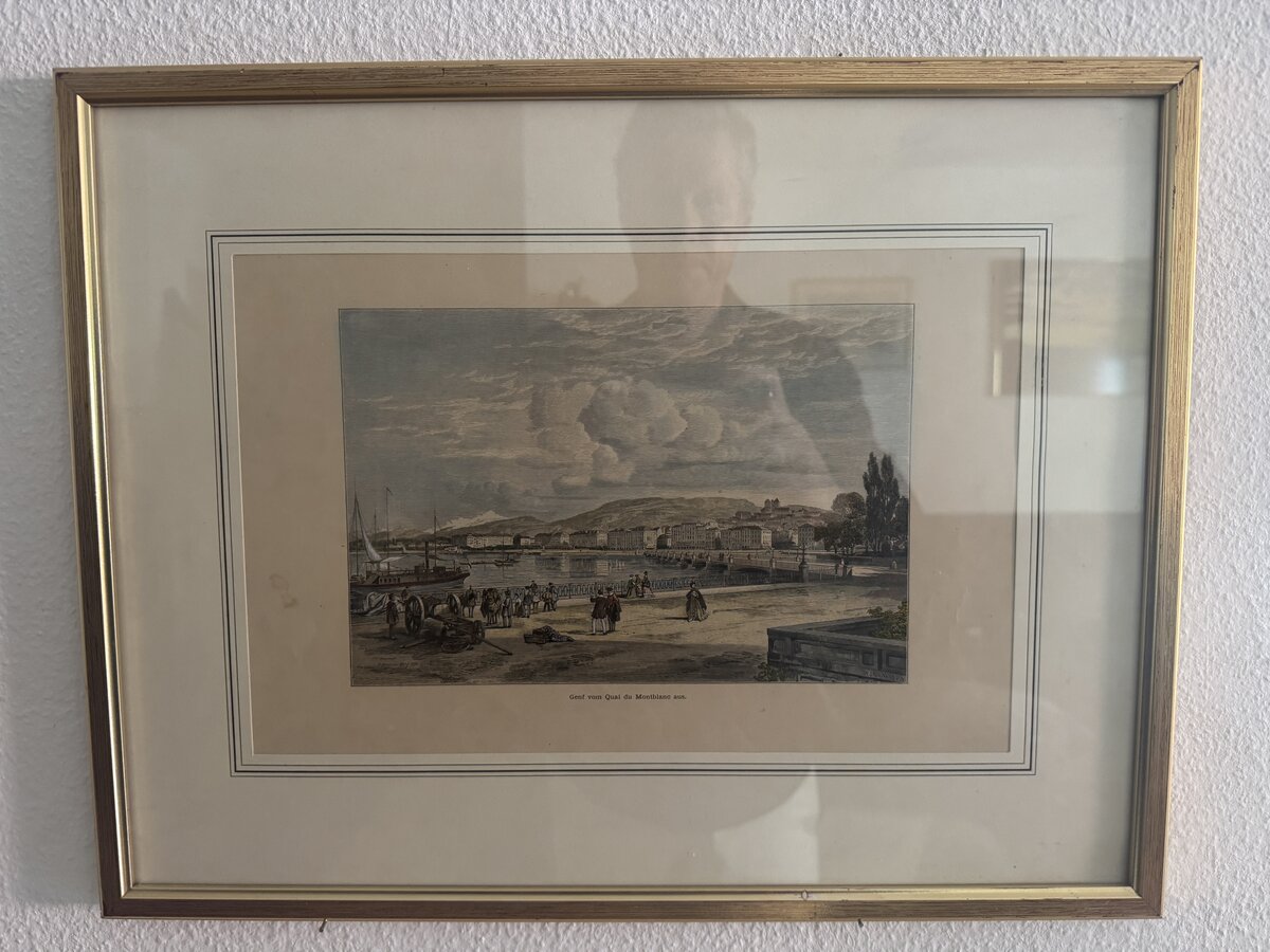 Geneva from the Quai du Montblanc – Hand-colored Wood Engraving with UBS/SBS Art Collection Provenance — Vorderseite