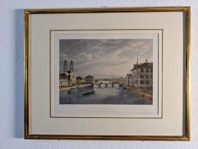 Zürich – Limmat & Grossmünster, koloriert 1837 (Corrodi/Leuthold)