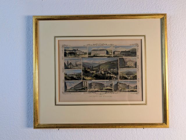 Souvenir von St. Gallen – Handkolorierter Stahlstich, um 1860