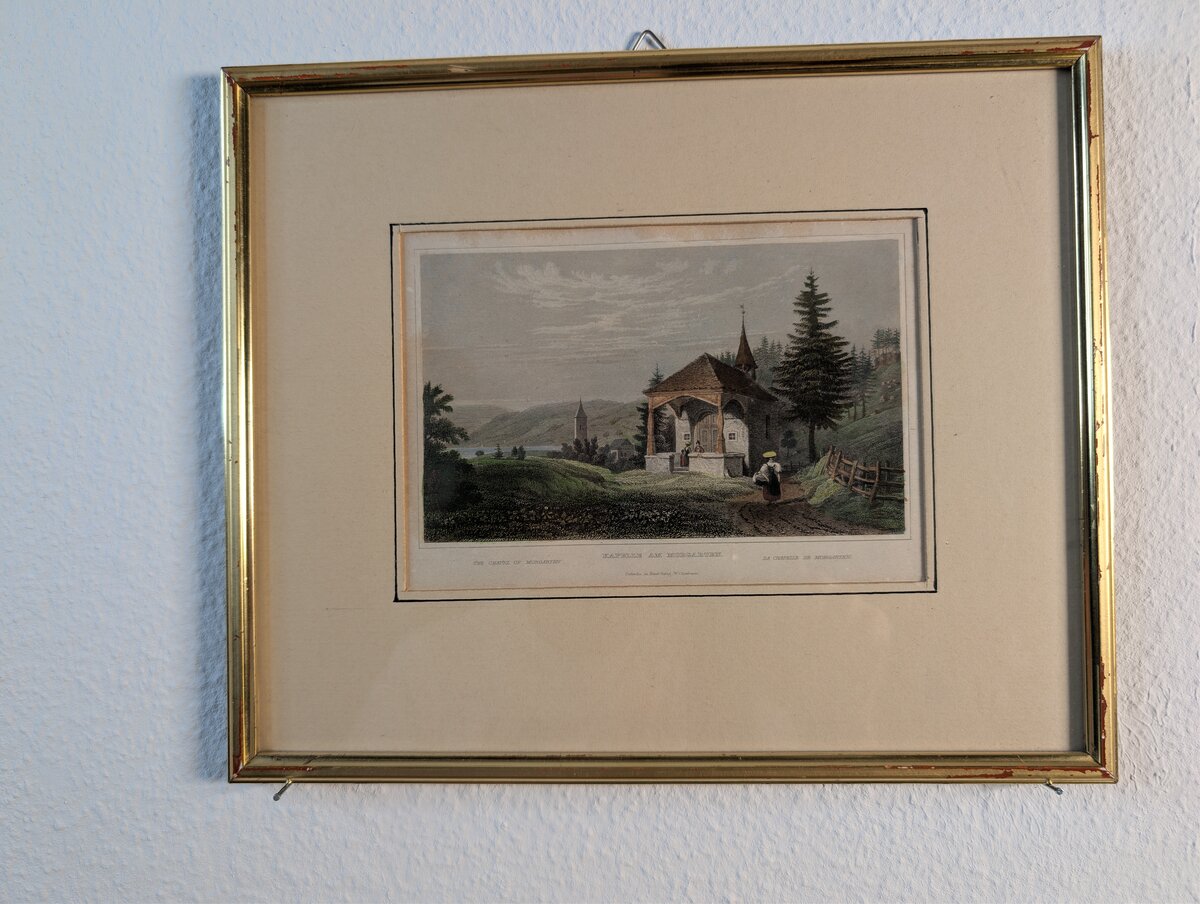 Kapelle am Morgarten – Kolorierter Stahlstich der Schlachtkapelle