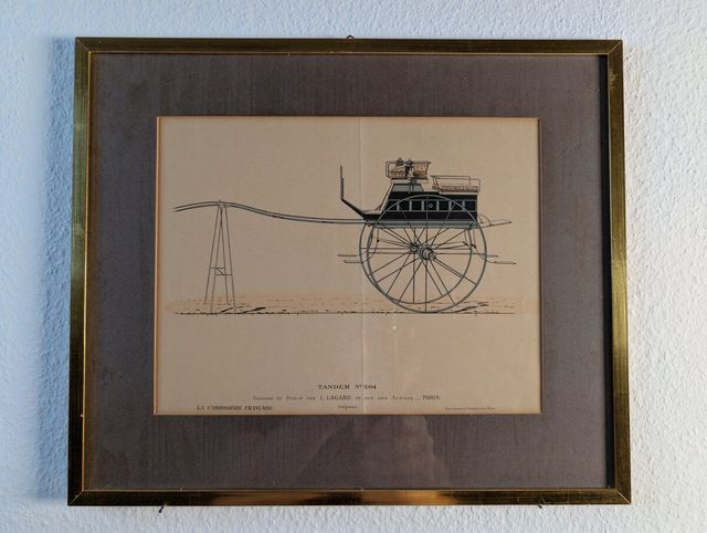 Tandem No. 204 — Kolorierte Lithografie franz. Kutsche, Paris