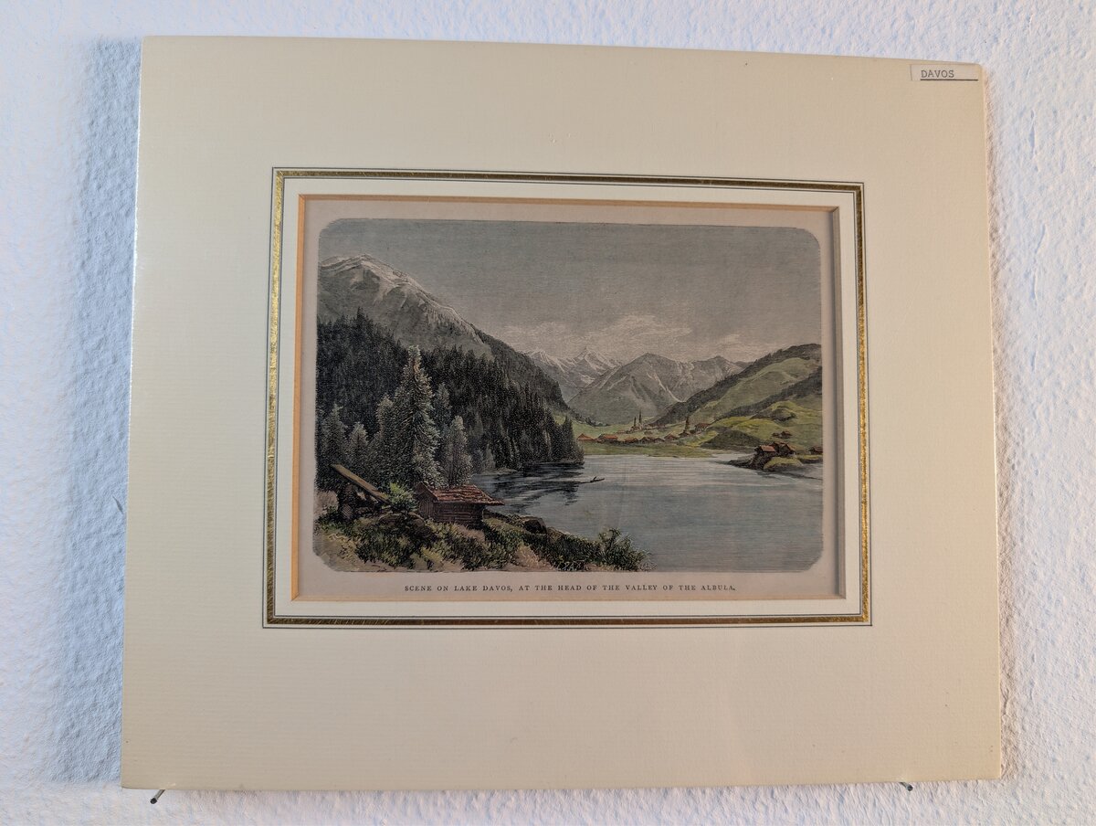 Scene on Lake Davos, at the Head of the Valley of the Albula – Handkolorierter Holzstich, 19. Jahrhundert