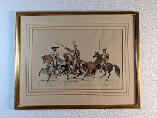 Rudolf von Erlach & Baselwind — Drei Schweizer Ritter, kolor. Lithographie