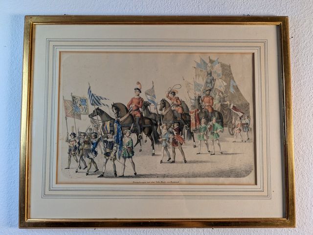 Triumphwagen Karls von Burgund – handkolorierte Lithographie