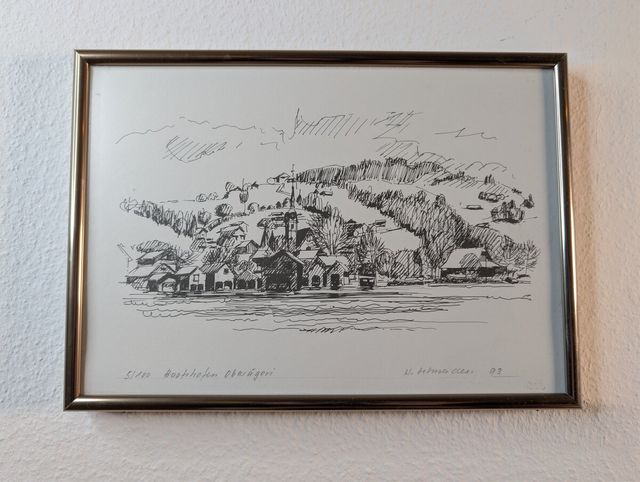 Boothäfen Oberägeri – signierte Lithographie 5/100 (H. Schneider, 1993)
