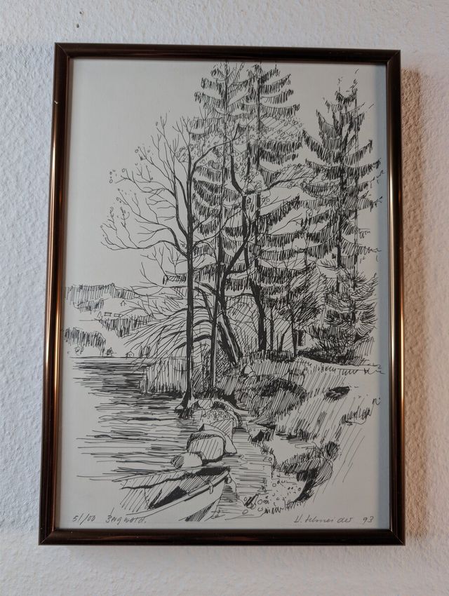 Bergwald – Original-Tuschezeichnung, U. Schneider 1993 (51/100)