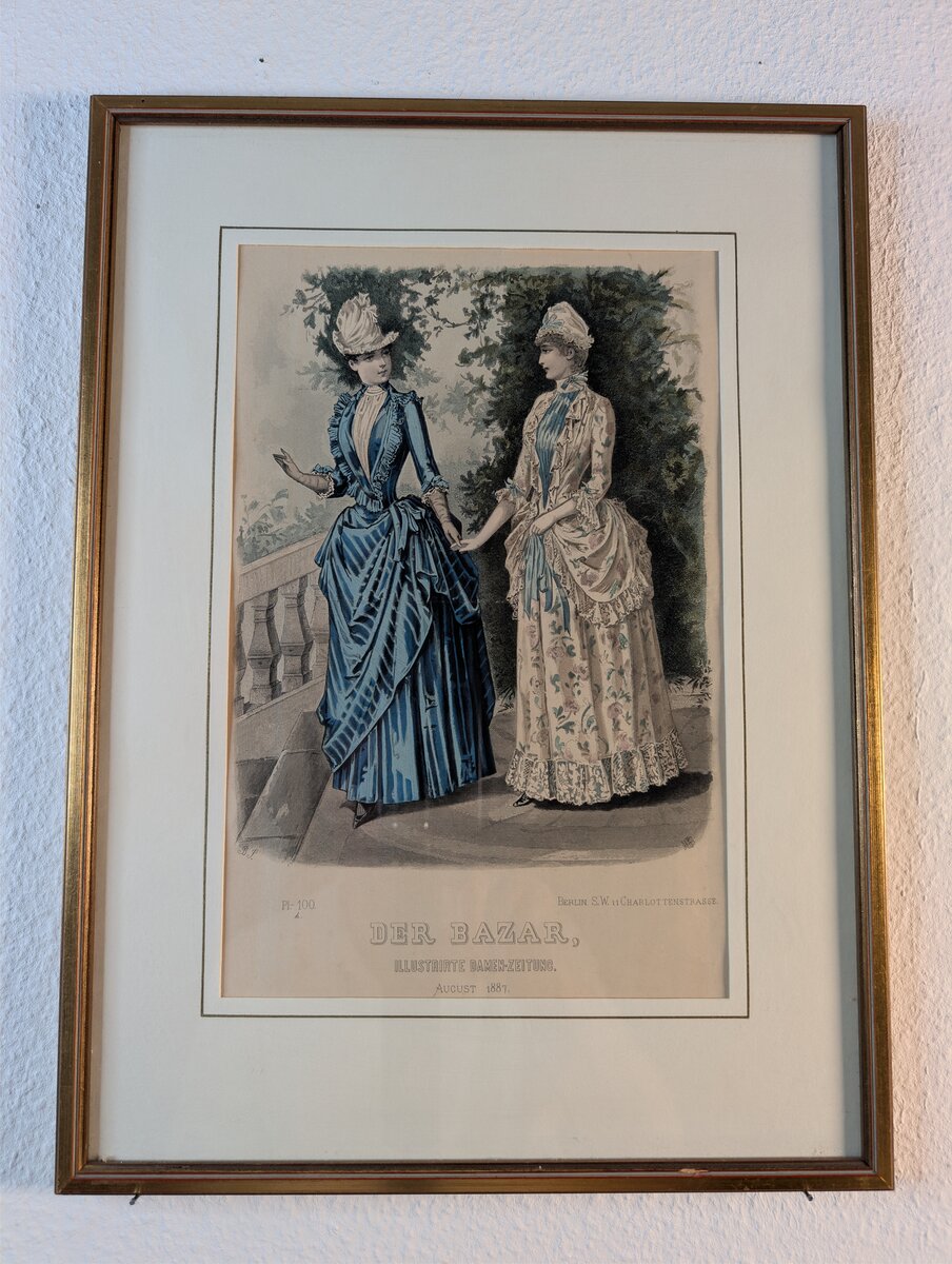 Hand-Coloured Fashion Plate from «Der Bazar, Illustrirte Damen-Zeitung», Berlin, August 1887 – Two Ladies in Bustle Gowns